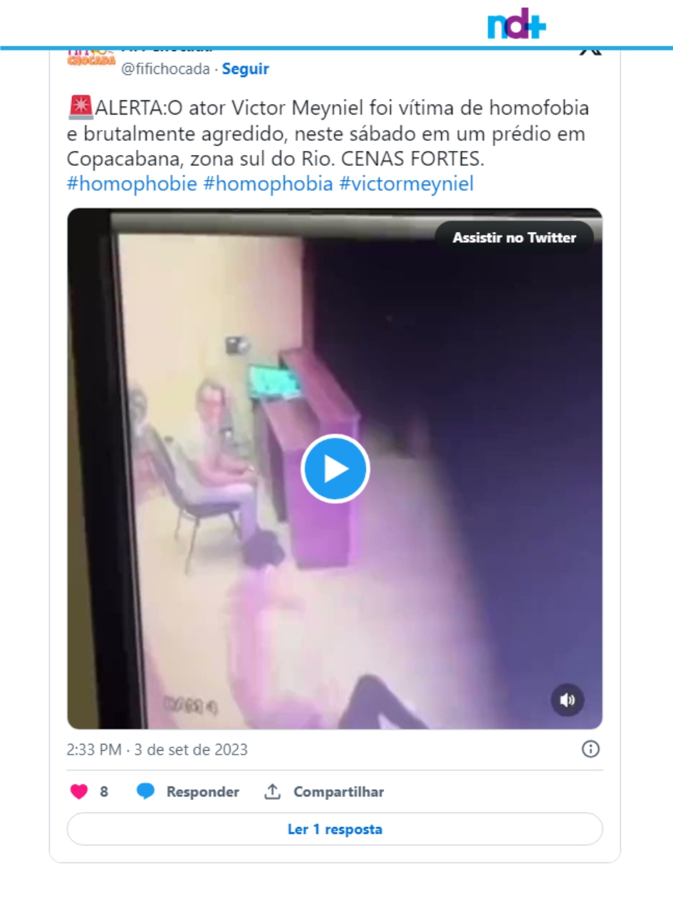 A assessoria do ator divulgou o vídeo das agressões, acompanhado de um aviso de que as imagens são fortes