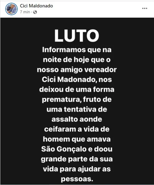  Segundo a nota oficial, o crime aconteceu durante uma tentativa de assalto. O caso será investigado pela Delegacia de Homicídios (DH) de Niterói. Foto: Reprodução/Facebook