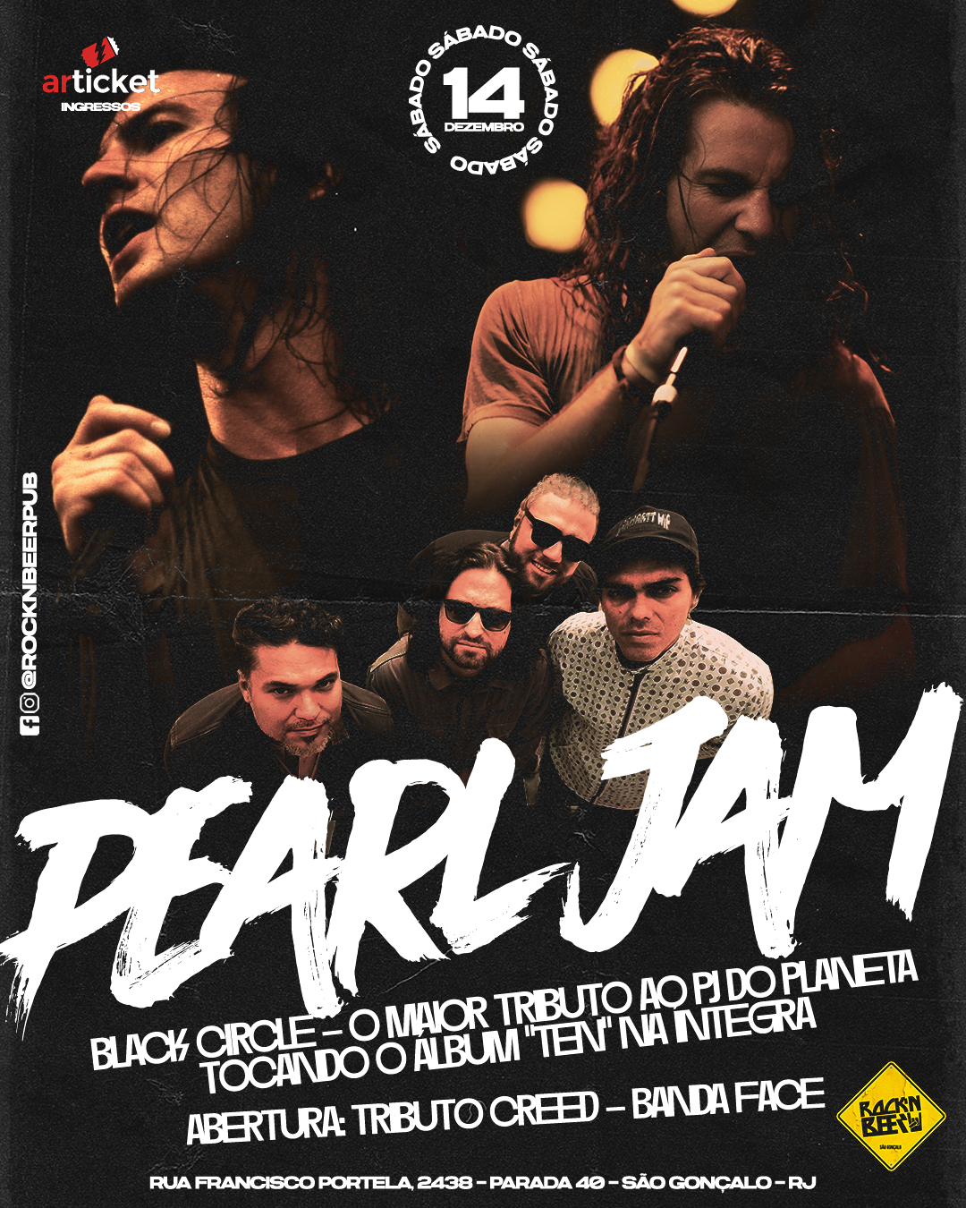 Tributo ao Pearl Jam e ao Creed agita o Boteco Sujo neste sábado (14), em São Gonçalo