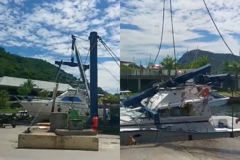 Lancha despenca de guindaste em clube de Niterói; vídeo | Enfoco