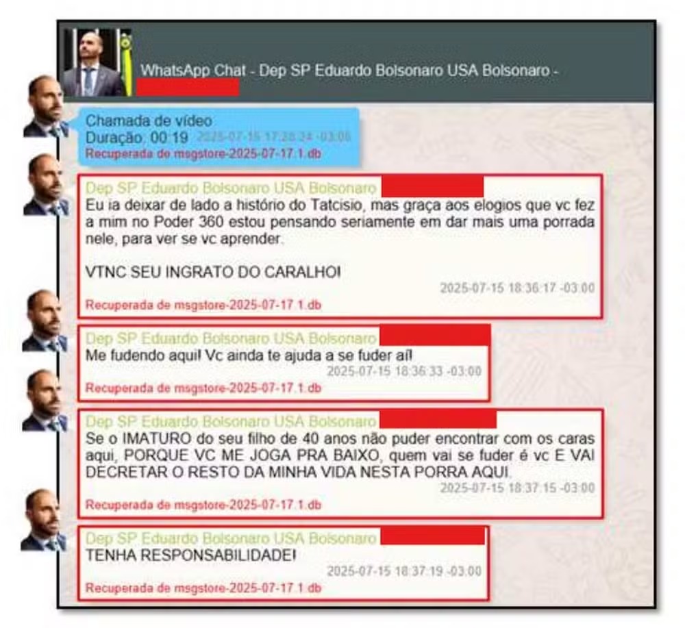 "'VTNC seu ingrato do..." Mensagens revelam crise entre Bolsonaro e Eduardo