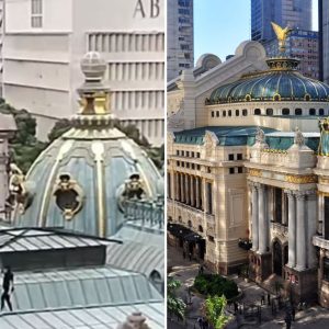 Flagrante no alto: dupla é vista andando sobre o telhado do Theatro Municipal e vídeo viraliza