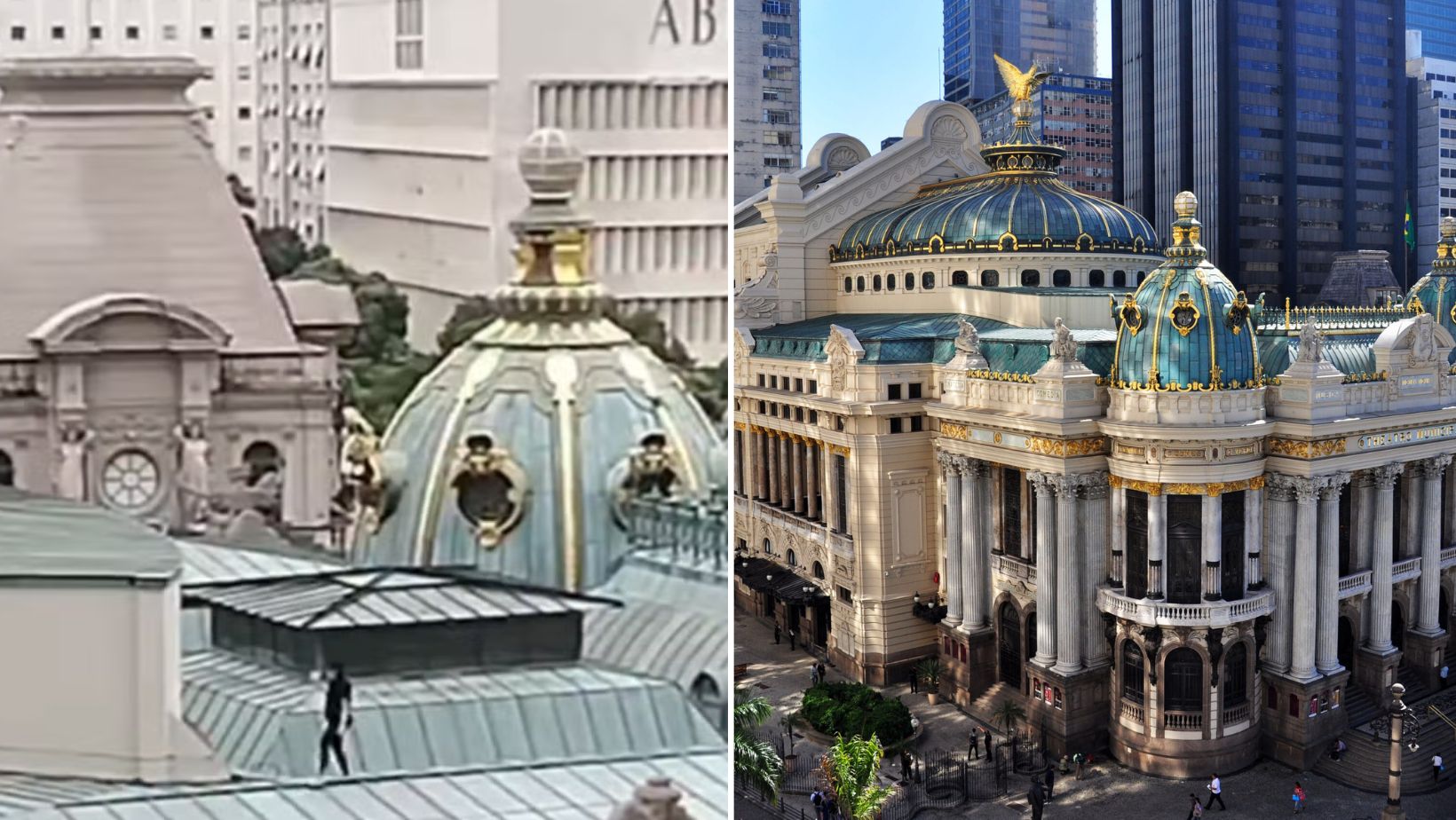 Flagrante no alto: dupla é vista andando sobre o telhado do Theatro Municipal e vídeo viraliza
