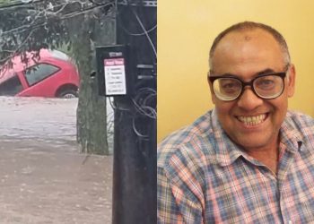 Buscas continuam por ocupante de carro arrastado pela correnteza após forte chuva em Petrópolis. Equipes seguem mobilizadas.