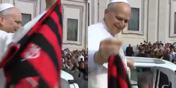 Papa Leão XIV recebe rápida entrega de camisa do Flamengo durante encontro no Vaticano