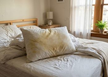 Traveseiros amarelados por suor, oleosidade e umidade indicam necessidade de troca e cuidados.