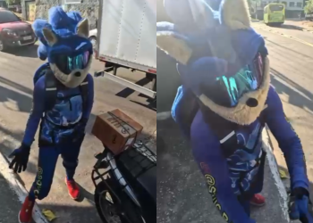 Motoboy vestido de Sonic é abordado pela polícia em Niterói durante rotina