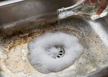 Técnica simples com vinagre, bicarbonato e detergente limpa pias de inox e granito