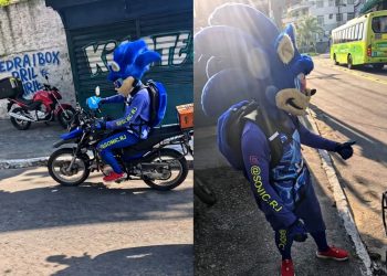 Motociclista vestido de Sonic é abordado por segurança pública em Niterói