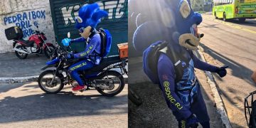 Motociclista vestido de Sonic é abordado por segurança pública em Niterói