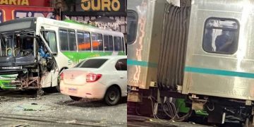 Colisão entre ônibus e trem na Baixada Fluminense deixa passageiro ferido e gera prejuízos