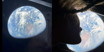 Astronauta Christina Koch registra brilho intenso da Terra durante missão Artemis II