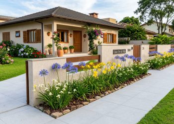 Flores de baixa manutenção realçam fachadas residenciais e facilitam limpeza externa