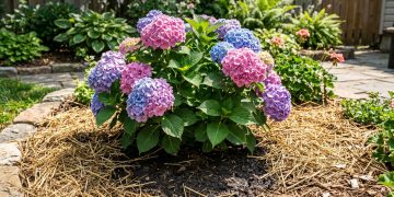 Cobertura seca ajuda hortênsia a resistir ao calor e manter o solo úmido