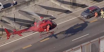 Acidente na Linha Amarela provoca interdição, trânsito intenso e resgate com helicóptero