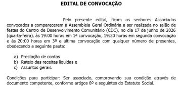 Edital de convocação informa novo prazo para votação de propostas