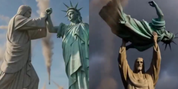Óleo iraniano divulga animação com Cristo Redentor derrotando Estátua da Liberdade