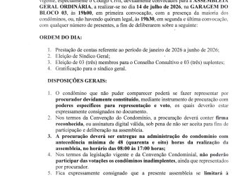 Edital convoca assembleia geral ordinária para deliberação de assuntos importantes