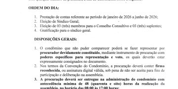 Edital convoca assembleia geral ordinária para deliberação de assuntos importantes