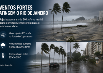 Rio registra rajadas acima de 60 km/h e frente fria muda o tempo neste domingo (9)